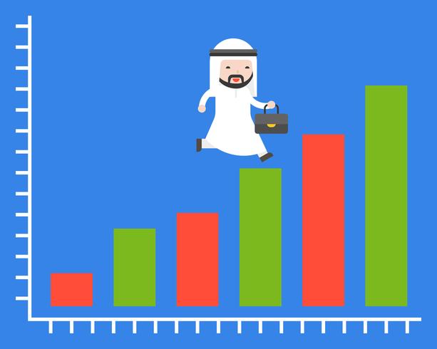 Leuke Arabische zakenman die op grafiek, bedrijfssituatie loopt vector