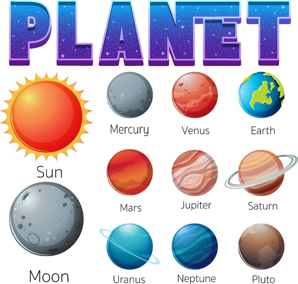 set van planeten van het zonnestelsel op witte achtergrond vector