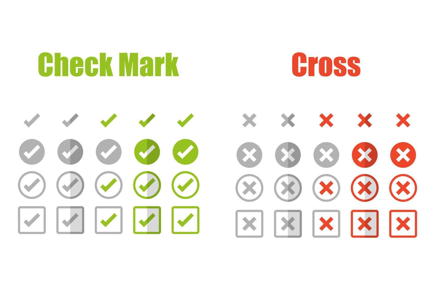 groene teek en rode kruis set pictogrammen. vinkjes vector