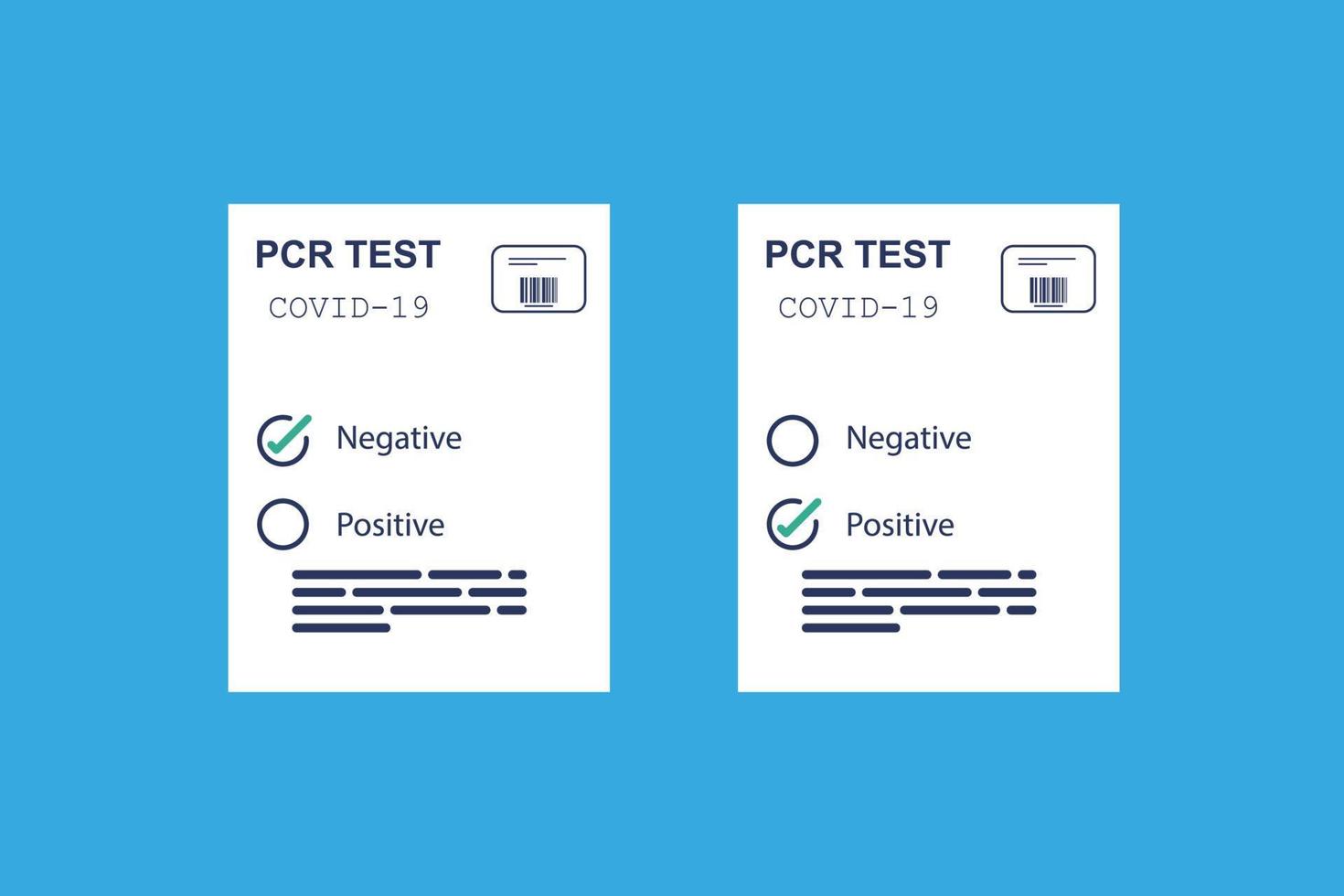 pcr-test, negatieve en positieve resultaten. vector in plat ontwerp
