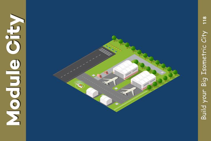 Isometrische stad 3D-luchthaven vector