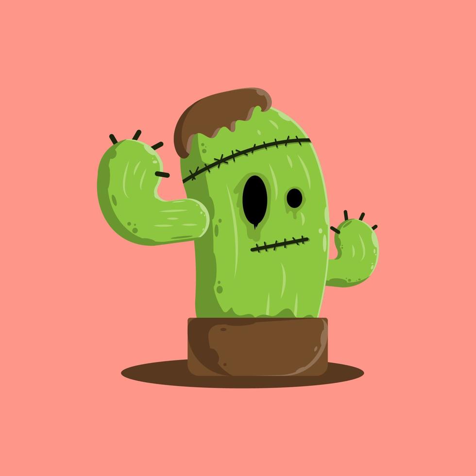 cactus in een pot in de monsterstijl van frankenstein vector