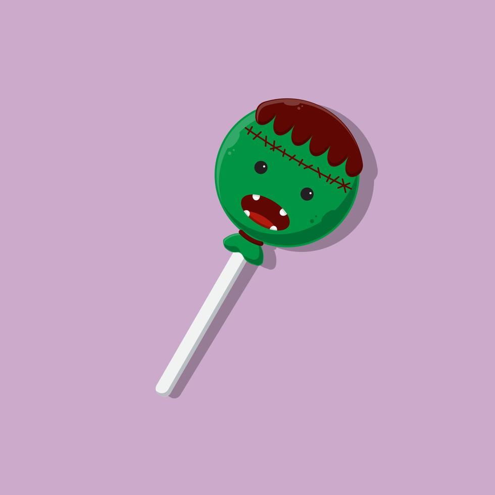 lolly-snoepjes met schattige frankenstein-vorm vector