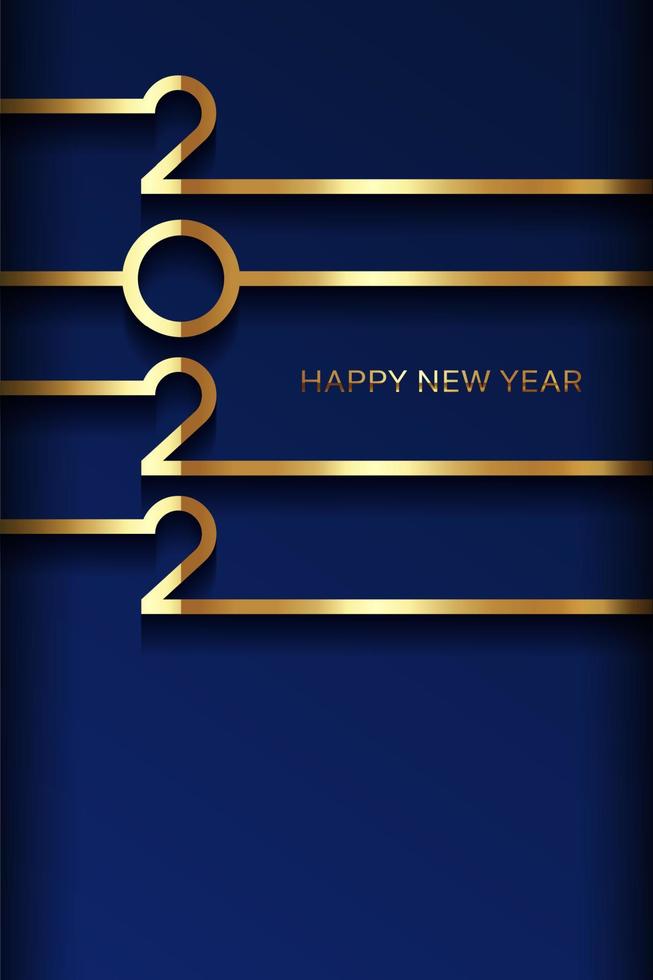 gouden 2022 gelukkige nieuwjaarskaart met premium folieverlooptextuurlijnen, donkere achtergrond. feestelijk luxe ontwerp voor kerstkaart, uitnodiging, kalenderposter. 2022 nieuwjaar gouden tekst op blauw vector