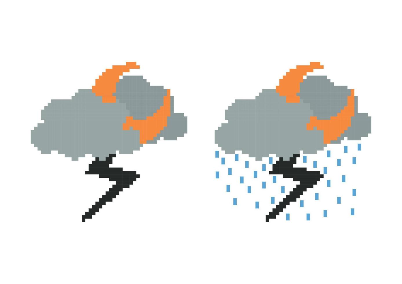 illustratie van onweer 's nachts met pixelthema vector