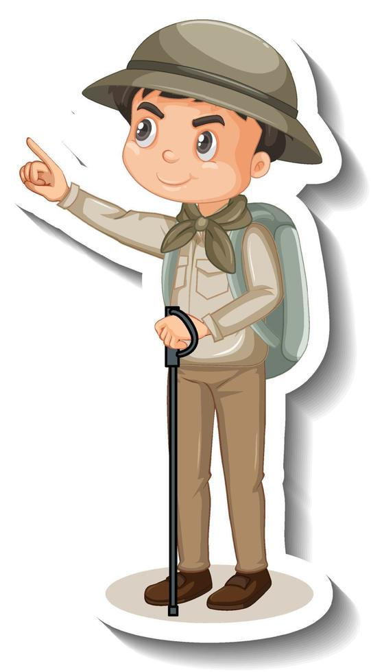 jongen draagt safari outfit stripfiguur sticker vector