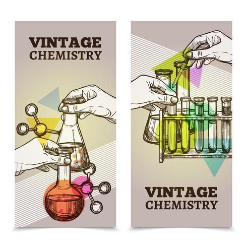 Chemie laboratorium vintage verticale banners instellen vector