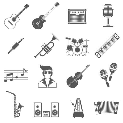 Muziekpictogrammen zwarte set vector