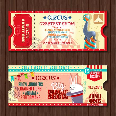 Circus toon twee vintage ticketsets vector