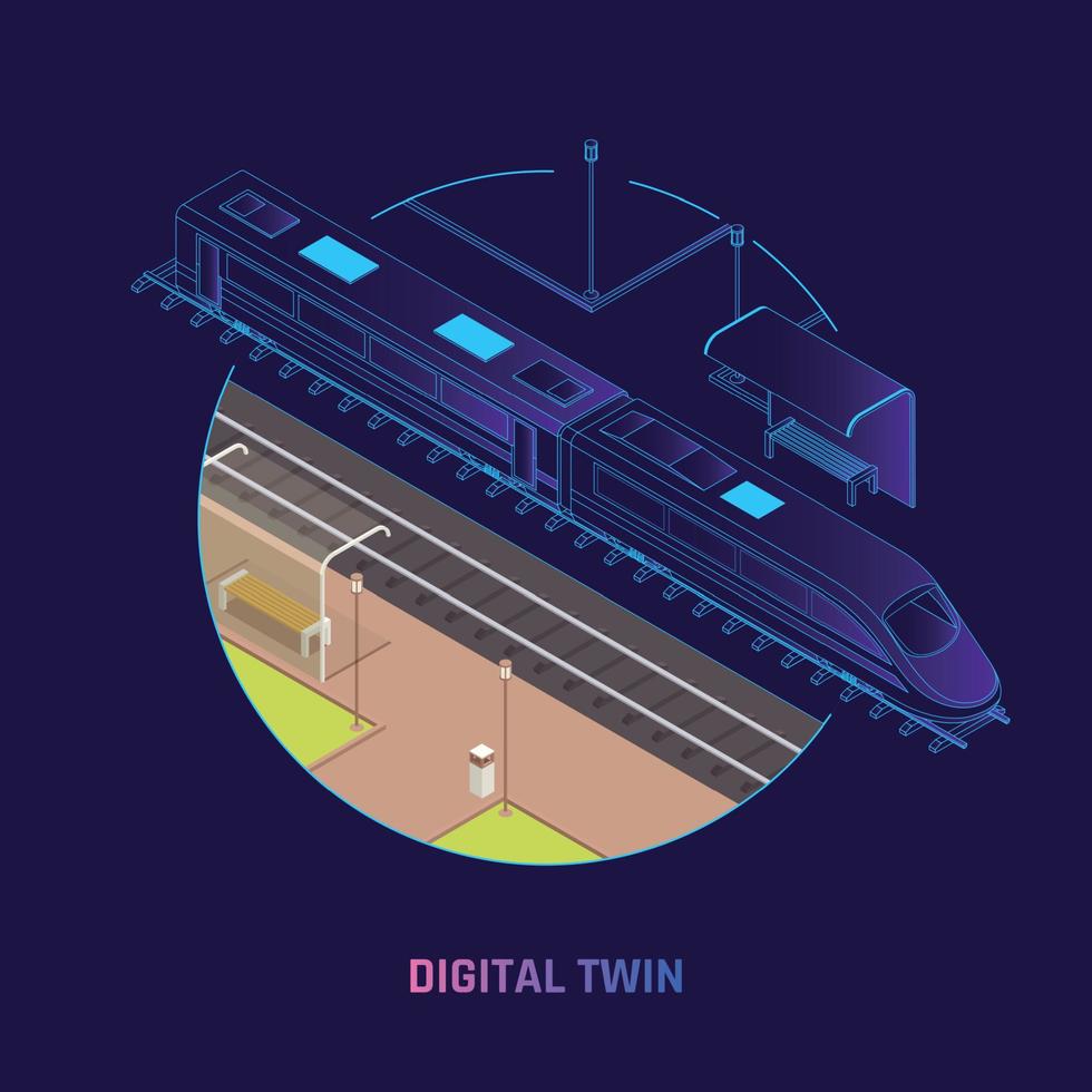 trein digitale tweeling isometrische achtergrond vector