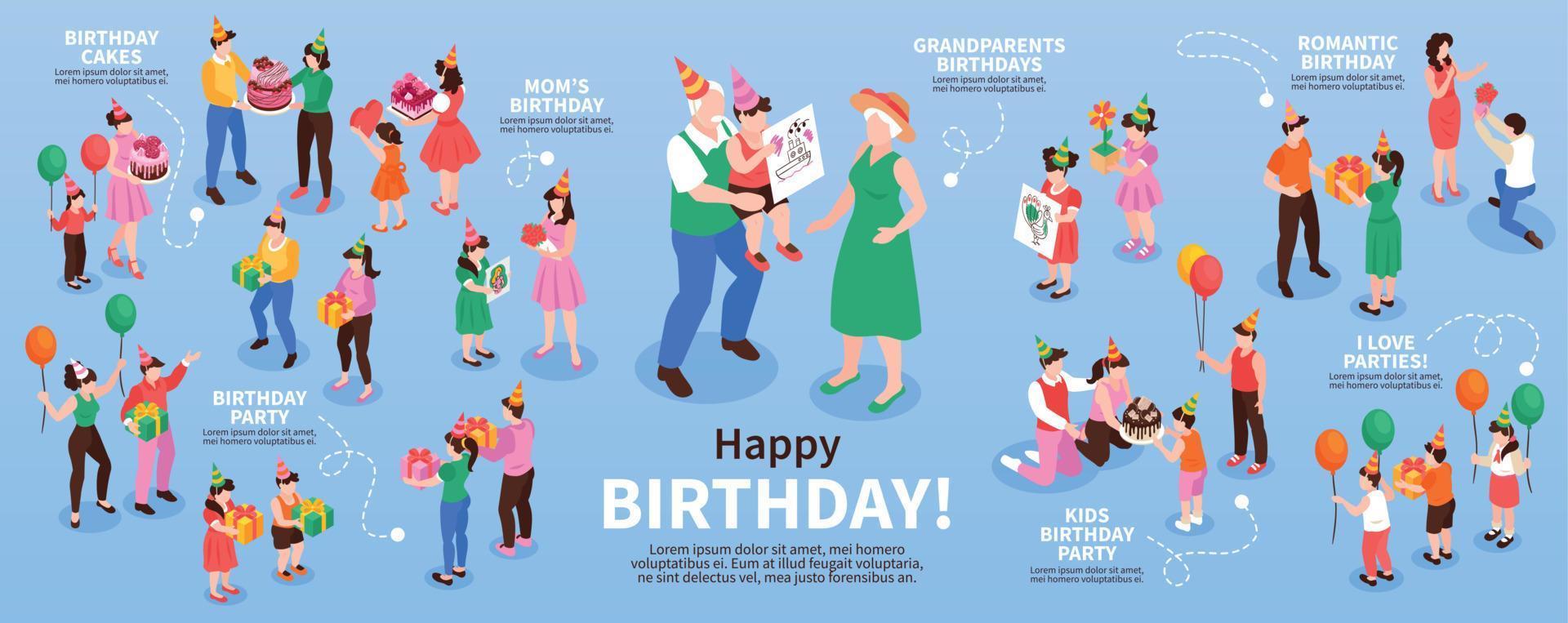 verjaardag felicitatie infographic set vector