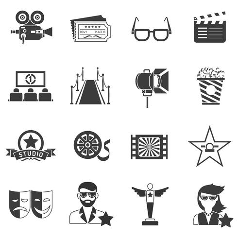 film pictogrammen zwarte set vector