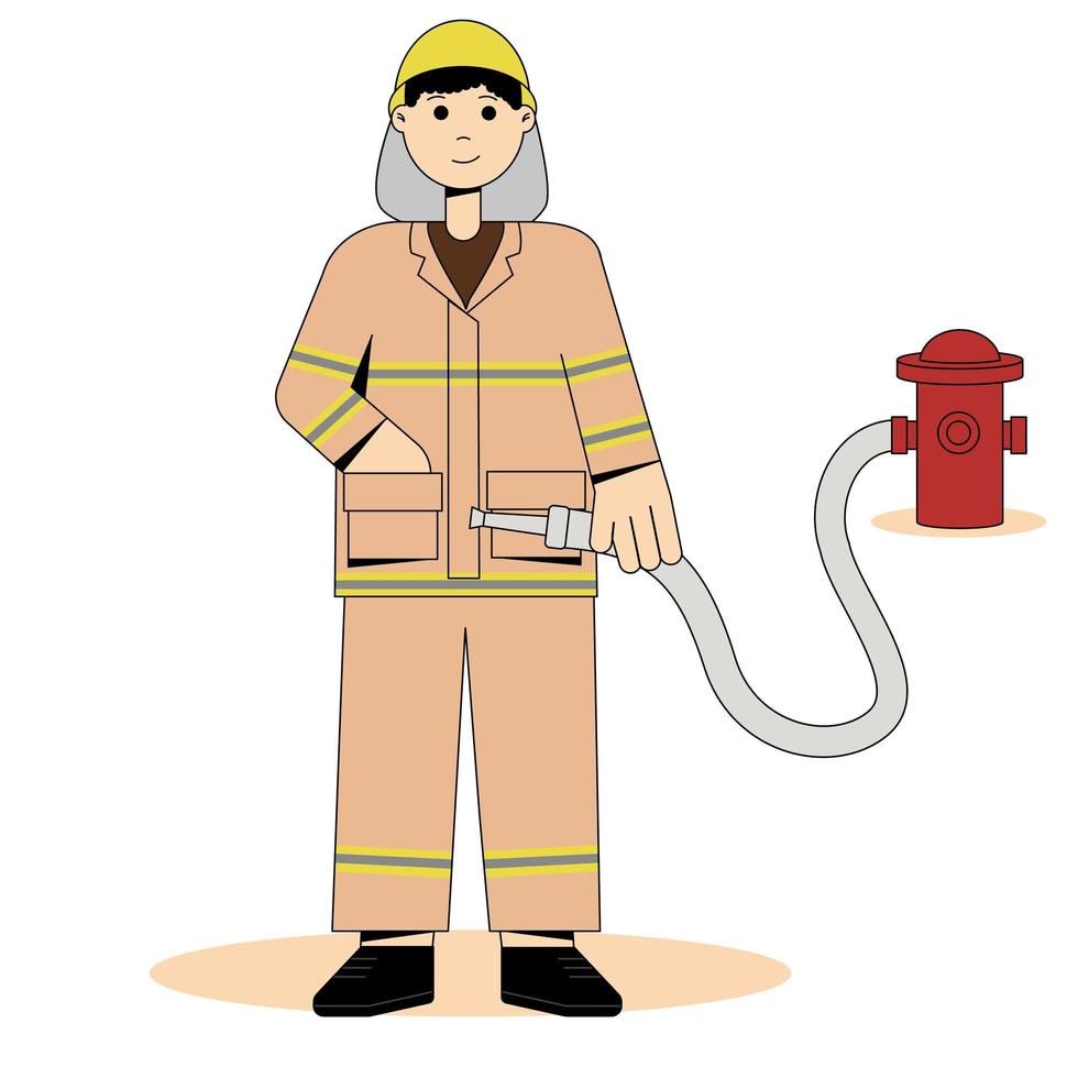 brandweerman in uniform. brandkraan. platte vectorillustratie vector