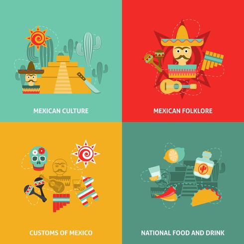 Mexicaanse pictogrammen instellen vector
