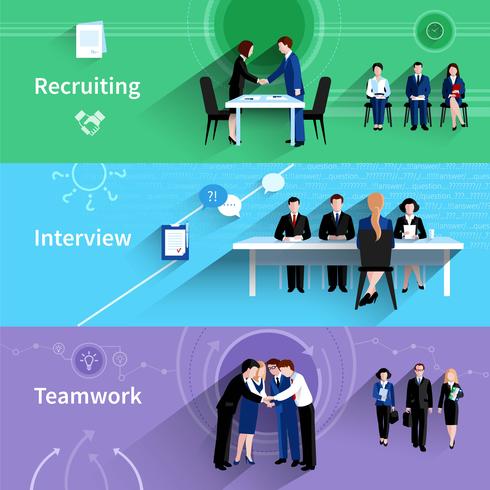 Human resources 3 platte banners instellen vector