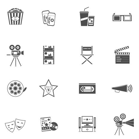 film pictogrammen zwarte set vector