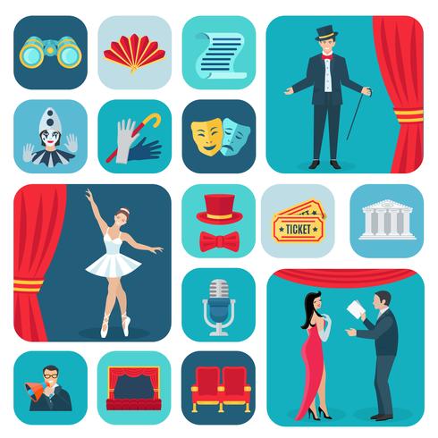 Theater pictogrammen platte Set vector