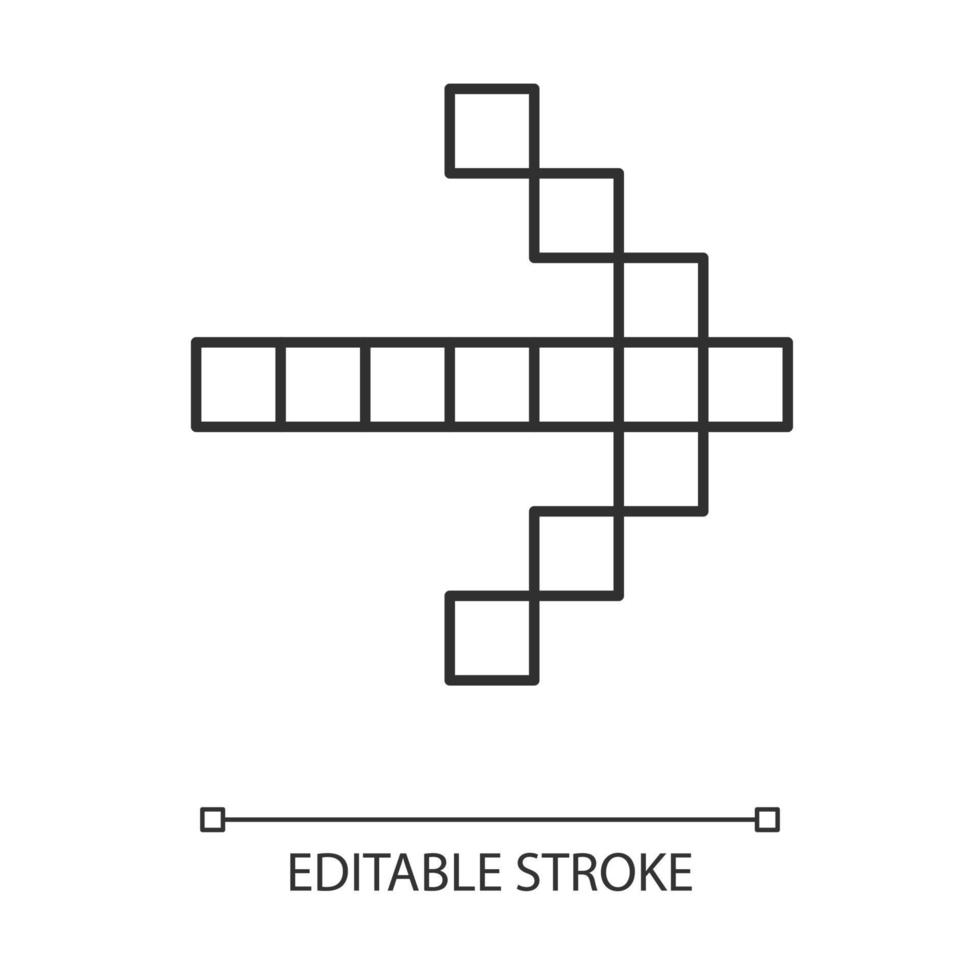 pixel lineaire pijlpictogram. voorwaartse indicator, markering. pixel gaming pijl aangeeft. mozaïek navigatie teken. dunne lijn illustratie. contour symbool. vector geïsoleerde overzichtstekening. bewerkbare streek