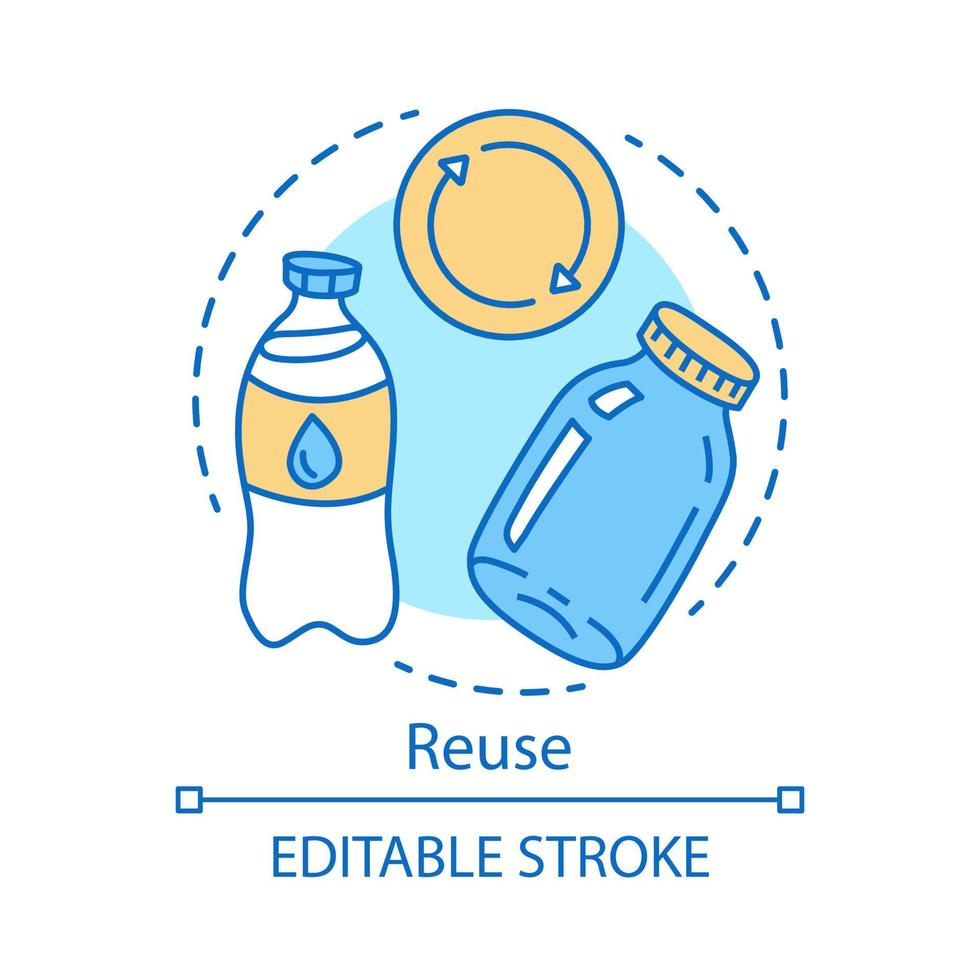 nul afvalproducten, recycling en hergebruik van items concept icoon. recyclebare, herbruikbare goederen. eco vriendelijke levensstijl idee dunne lijn illustratie. vector geïsoleerde overzichtstekening. bewerkbare streek