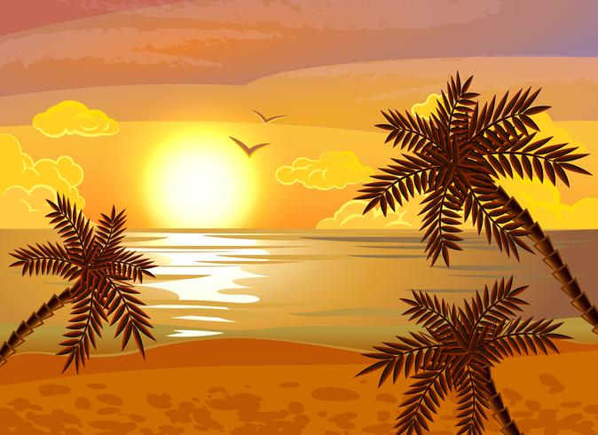 Tropische strand zonsondergang poster vector