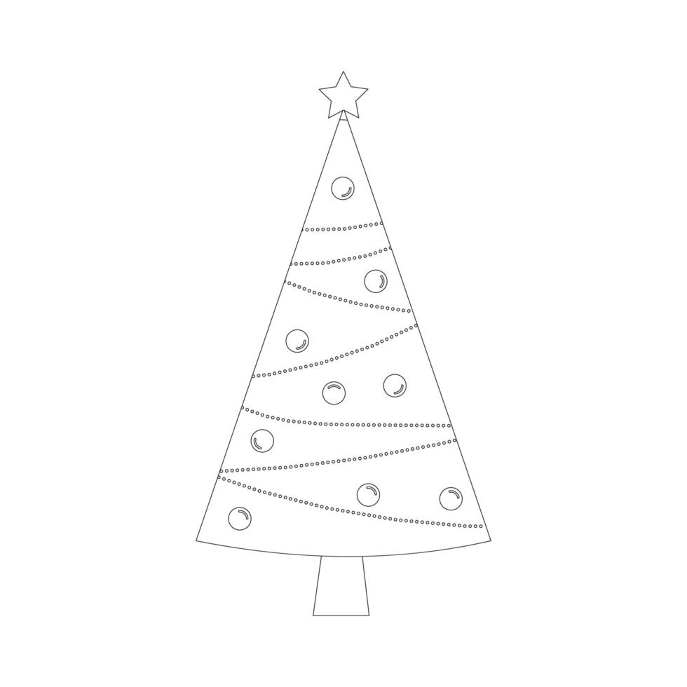 kerstboom met boombal en boomspeelgoed. kleur boek. platte vectorillustratie vector