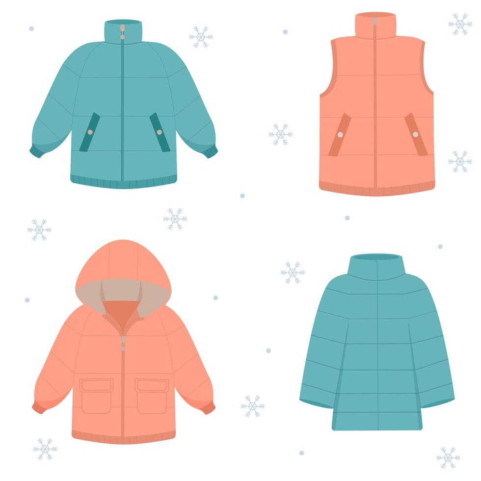 set winterjassen. warme jas. winter kleding vector