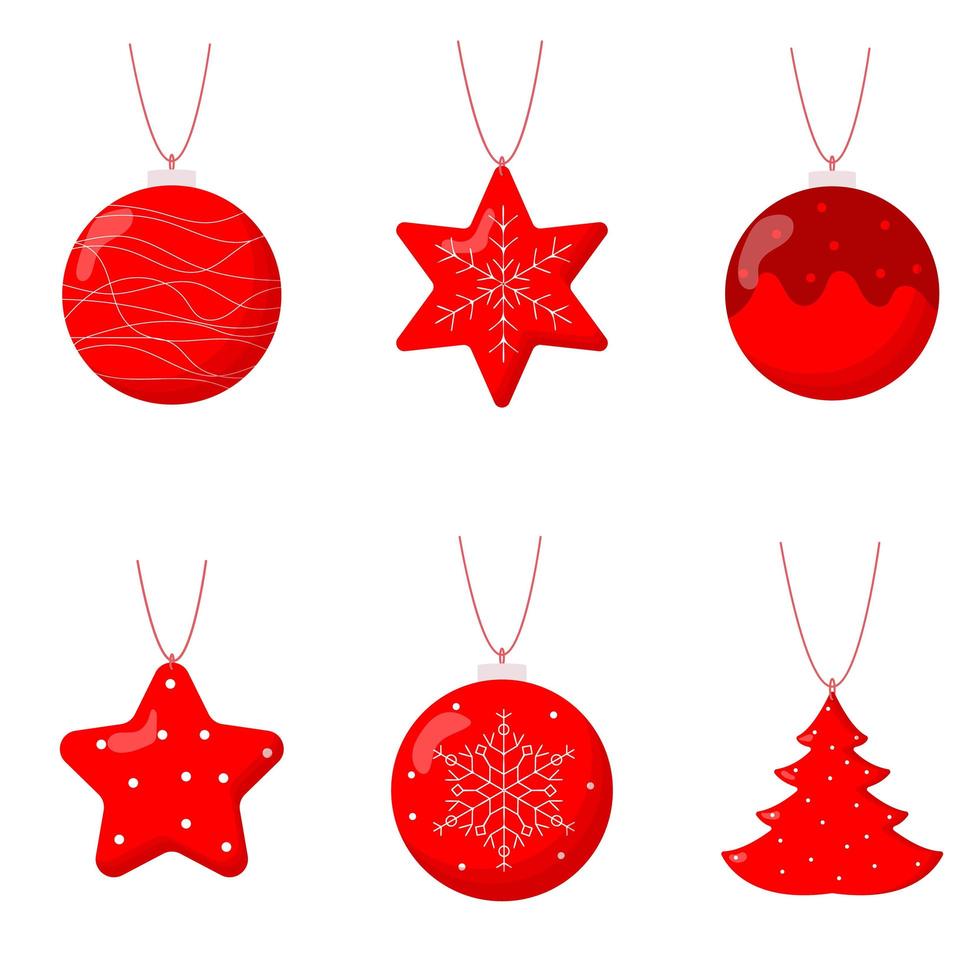 leuke set kerstboomballen. platte vectorillustratie vector