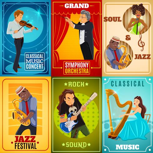 Muzikanten platte banners samenstelling poster vector