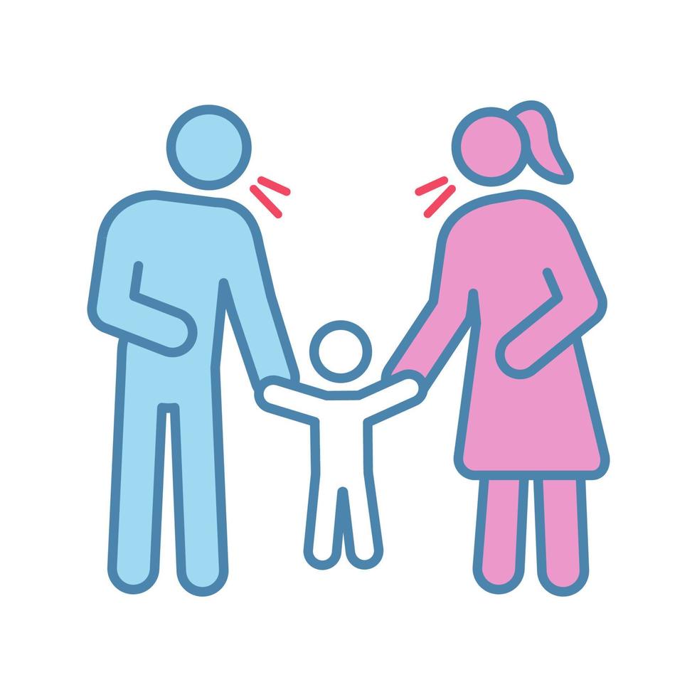 ouders schelden kind kleur icoon. moeder en vader discipline kind. ouders ruzie en straffen zoon, dochter. schending van kinderrechten. geïsoleerde vectorillustratie vector