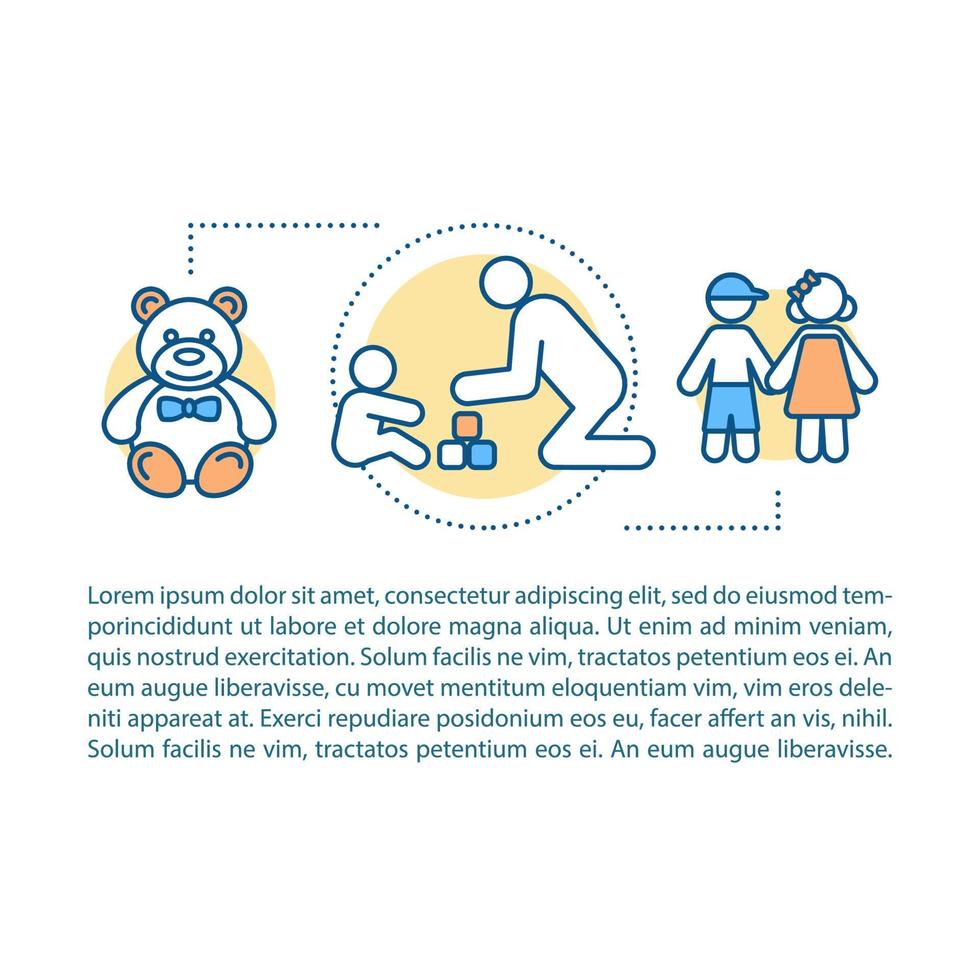 spelen met kind concept lineaire afbeelding. jeugd. artikel, brochure, tijdschriftpagina. dunne lijnpictogrammen met tekst. print ontwerp. vector geïsoleerde overzichtstekening