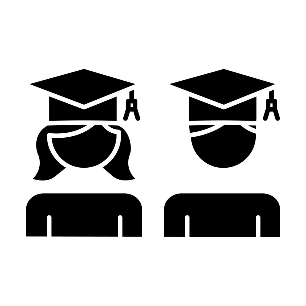 onderwijs gendergelijkheid glyph icoon. college studenten. universitair afgestudeerden. meisje, jongen studeren op school. vrouwelijke, mannelijke mensenrechten. silhouet symbool. negatieve ruimte. vector geïsoleerde illustratie