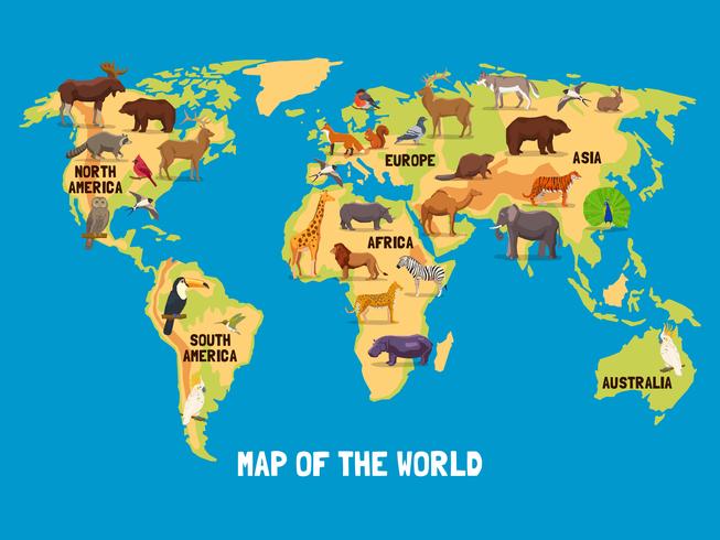 Dieren Wereldkaart vector