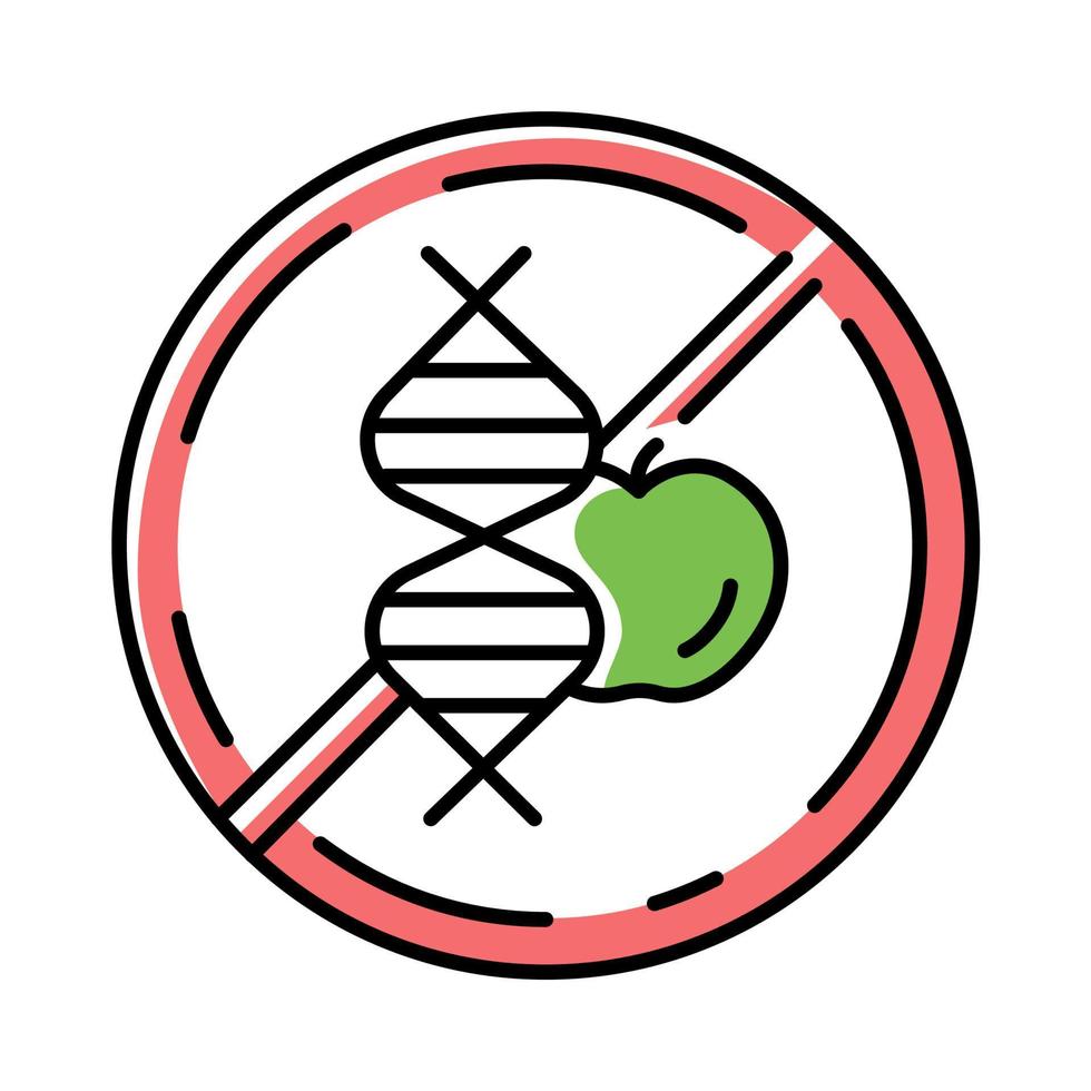 ggo-vrij kleurenpictogram. biologisch eco-voedsel. natuurlijk fruit, groenten. productvrij ingrediënt. voedzaam dieet, gezond eten. persoonlijke gezondheidszorg, ziektepreventie. geïsoleerde vectorillustratie vector