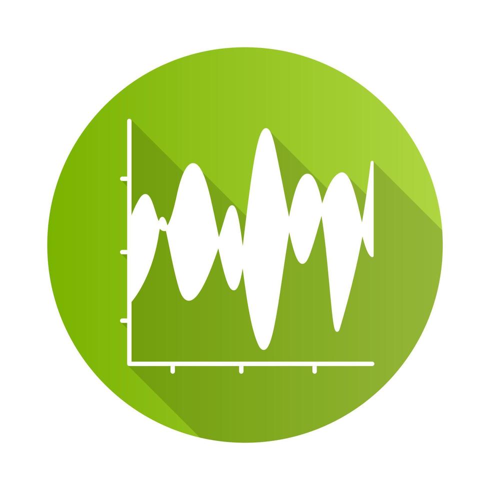 stroom grafiek groen plat ontwerp lange schaduw glyph pictogram. seismische grafiek. amplitudes en bewegingsgolven. stralingscurve diagram. wetenschappelijk onderzoek. visualisatie van trillingen. vector silhouet illustratie