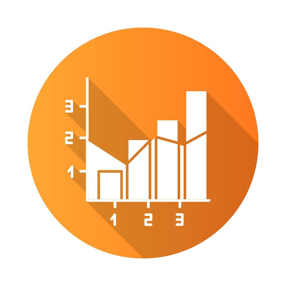 gemengde grafiek oranje platte ontwerp lange schaduw glyph pictogram. verticaal histogram met lineaire elementen. informatie kaart. grafiek zakelijke presentatie. diagram marketing. vector silhouet illustratie