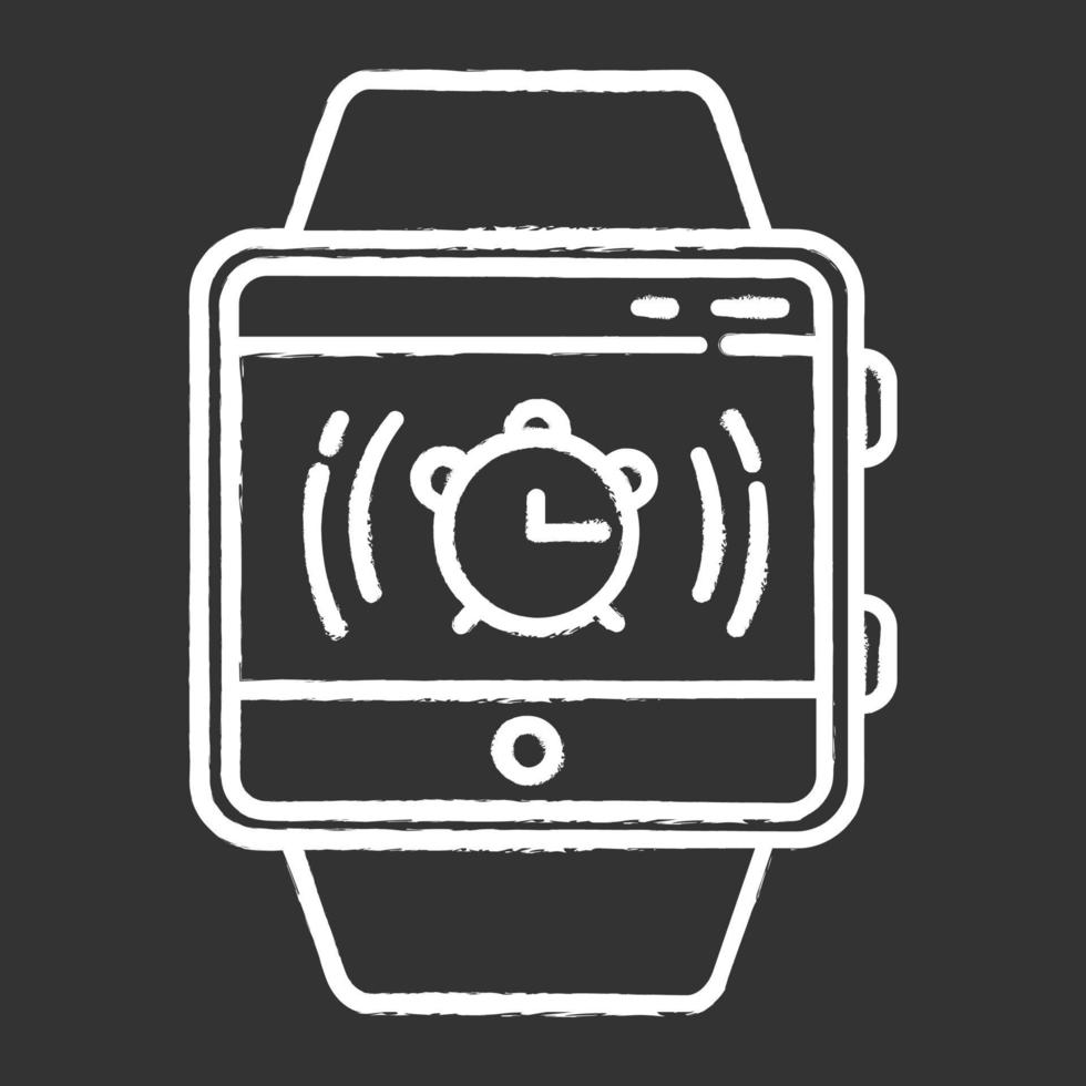 wekker smartwatch functie krijt pictogram. ontwaken uit de nachtrust en korte dutjes met geluid en trillingen. fitness polsband vermogen. modern apparaat. geïsoleerde vector schoolbordillustratie