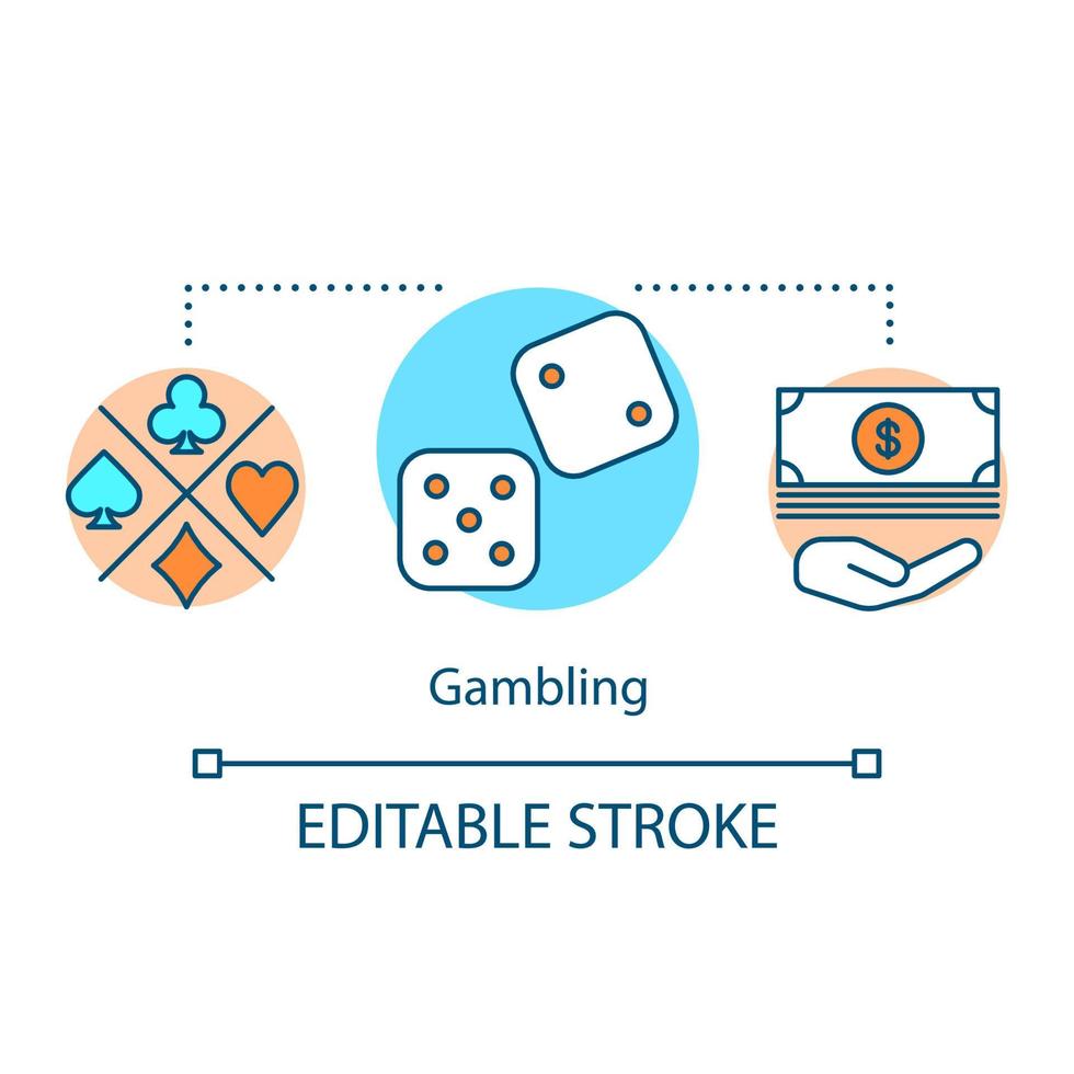 gokken concept icoon. kansspelen idee dunne lijn illustratie. casino. wedden, dobbelstenen en kaartspellen spelen. geluk en geluk. vector geïsoleerde overzichtstekening. bewerkbare streek