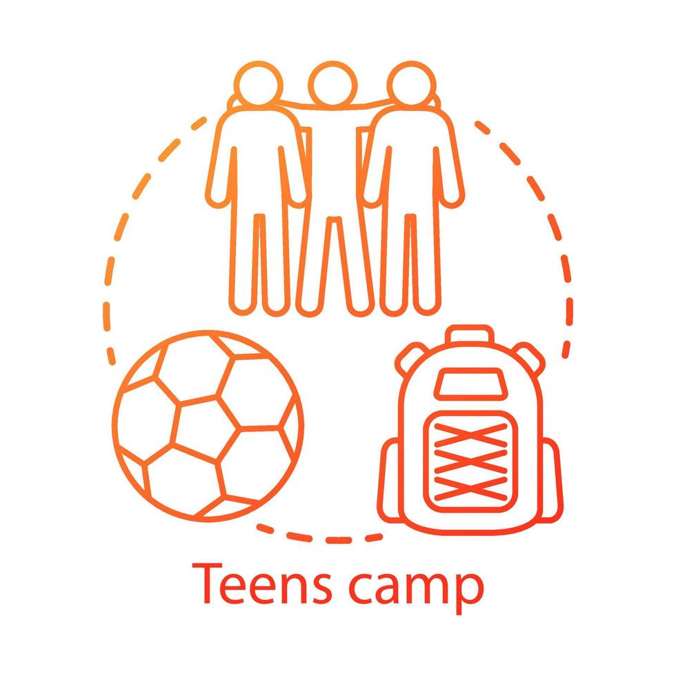 tieners kamp concept icoon. zomer jongere club, gemeenschap idee dunne lijn illustratie. vakantieoord voor tieners. sport na school faciliteit. vector geïsoleerde overzichtstekening. bewerkbare streek