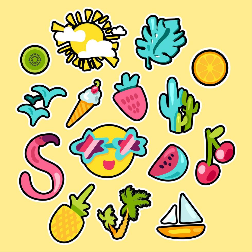 vector tropische zomer stickers