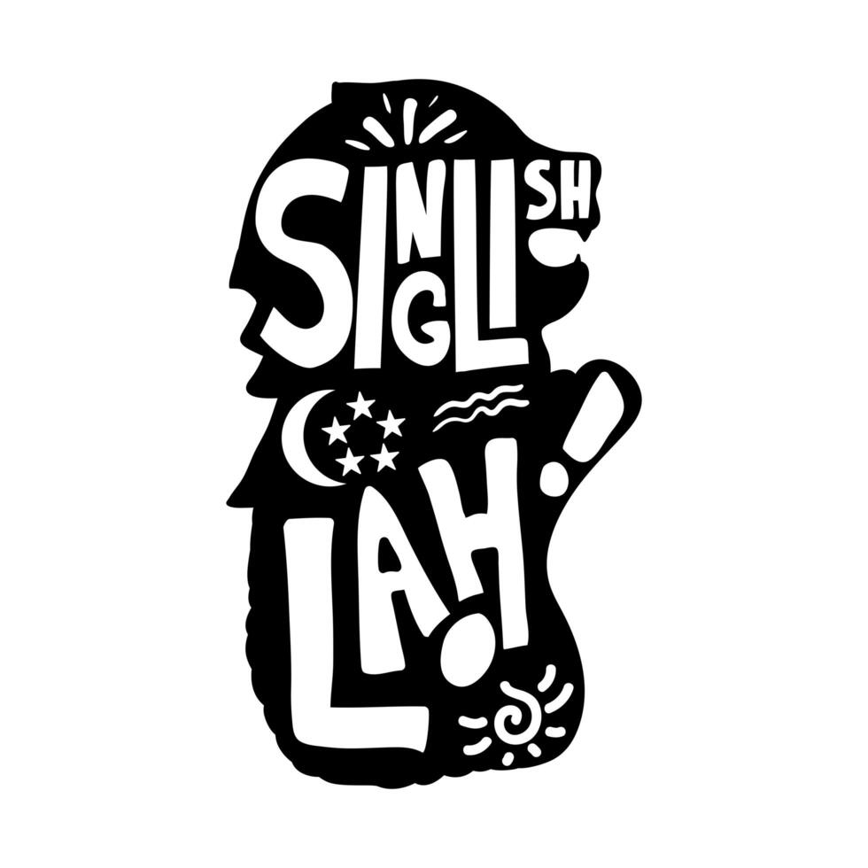 singlish lah ingeschreven in singaporese merlion sillhoette vector