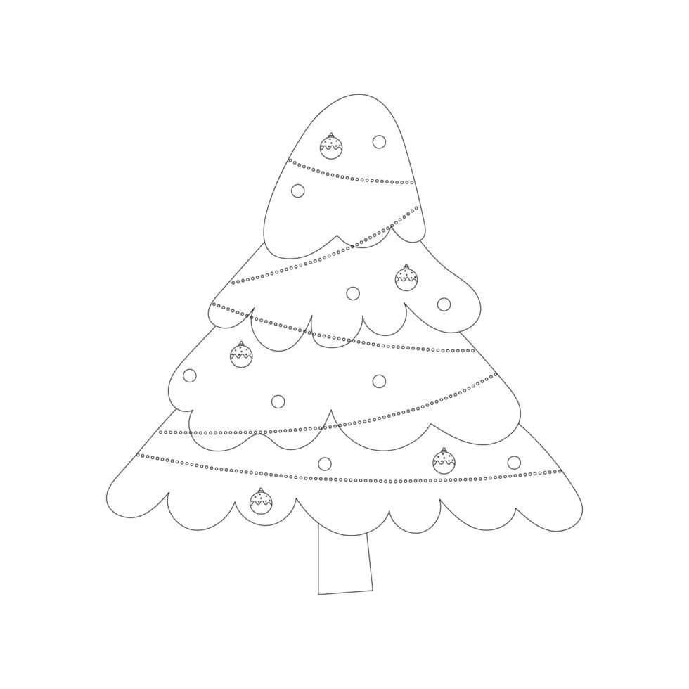 kerstboom met boombal en boomspeelgoed. kleur boek. platte vectorillustratie vector