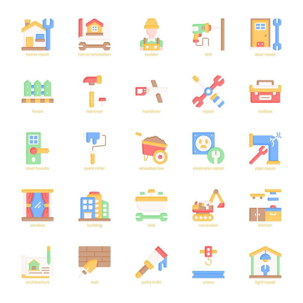 renovatie icon pack voor uw website-ontwerp, logo, app, ui. renovatie pictogram plat ontwerp. vector grafische illustratie en bewerkbare lijn.