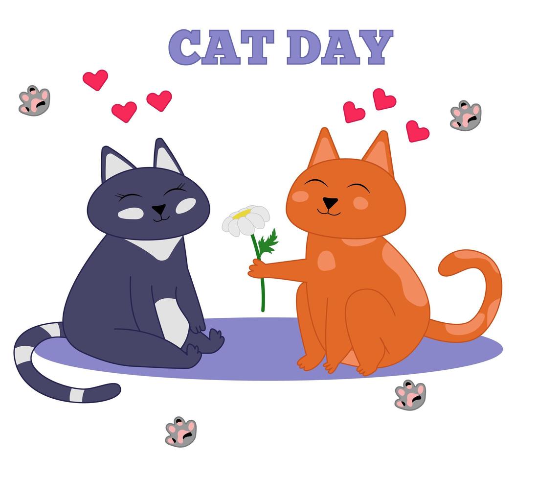 internationale kattendag. een paar katten. platte vectorillustratie vector
