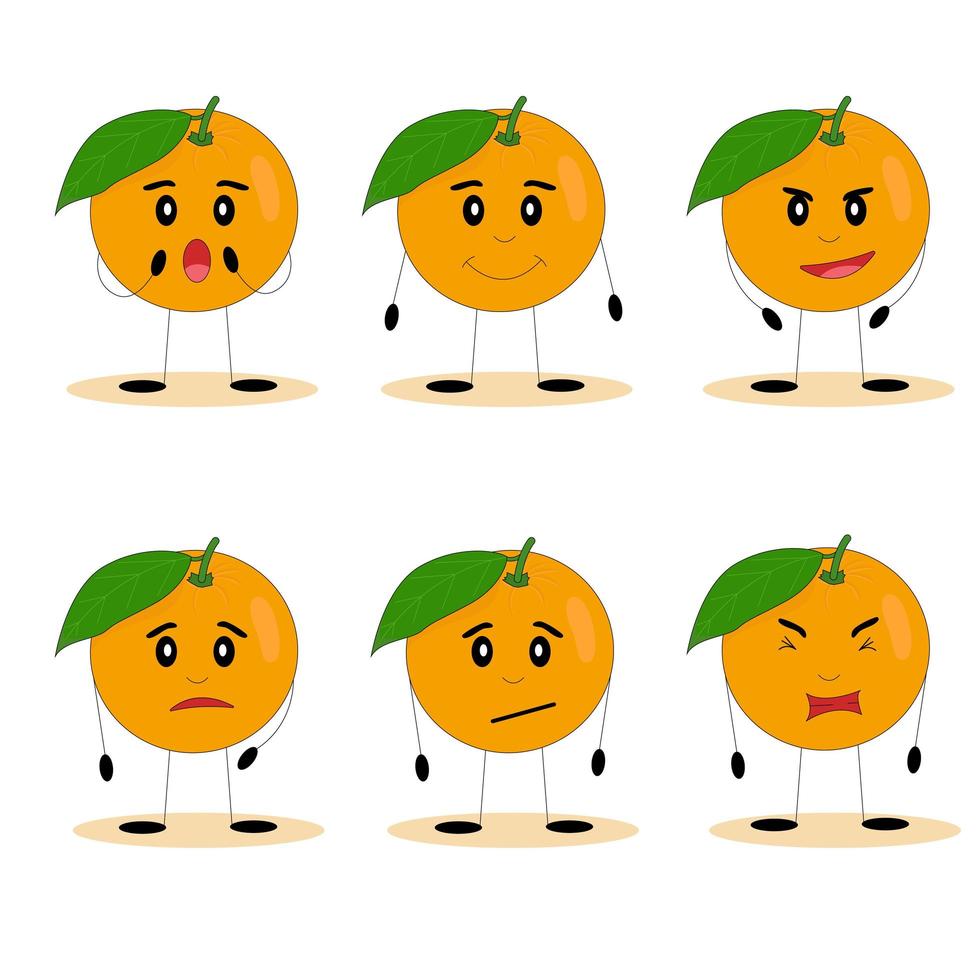 grappige sinaasappelen. sinaasappels met schattige gezichten. platte vectorillustratie vector