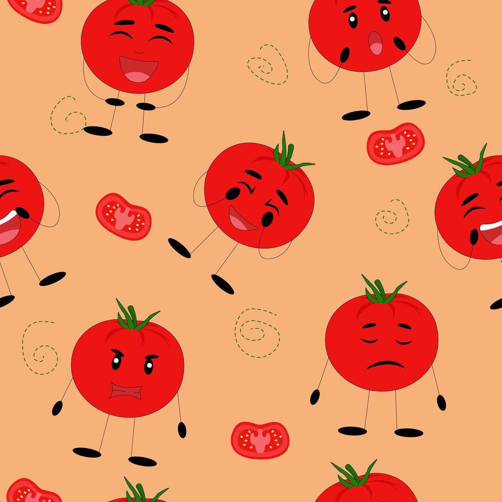 grappige tomaten naadloze patroon. tomaten met grappige gezichten vector
