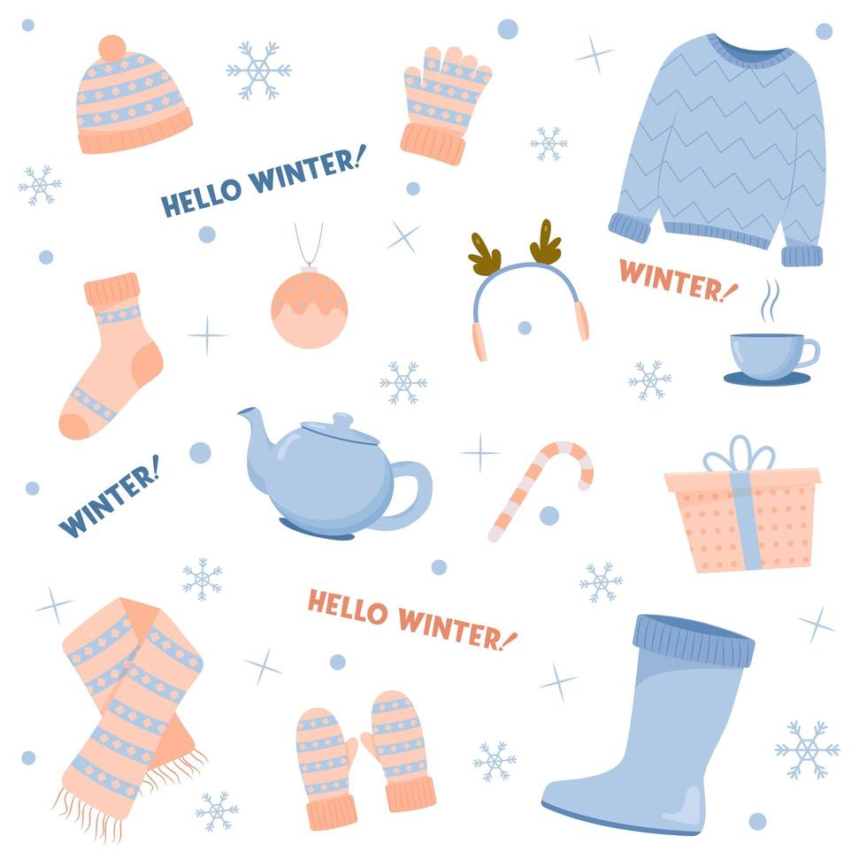 mooie winterkledingset, geweldig ontwerp voor elk doel. platte vectorillustratie vector