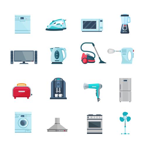 Egale kleur Icons Set van huishoudelijke apparaten vector