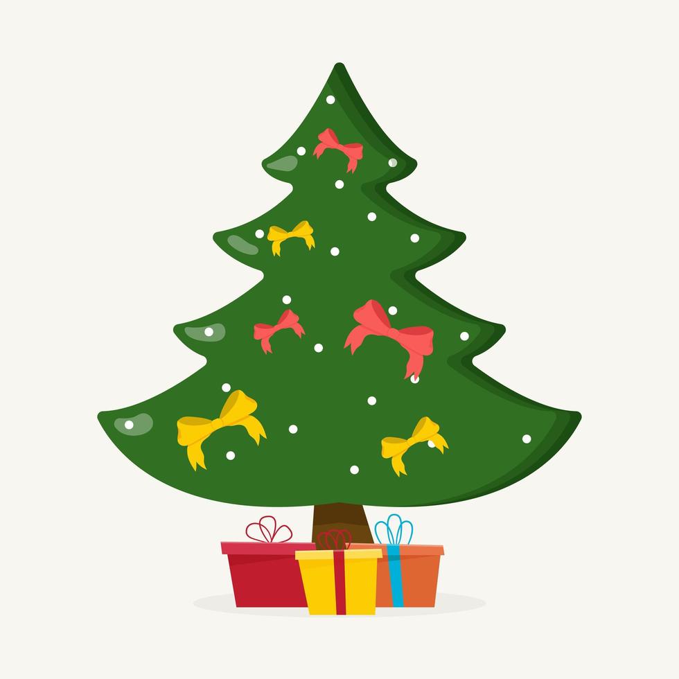 kerstboom met boombal en boomspeelgoed. kerstcadeaus vector