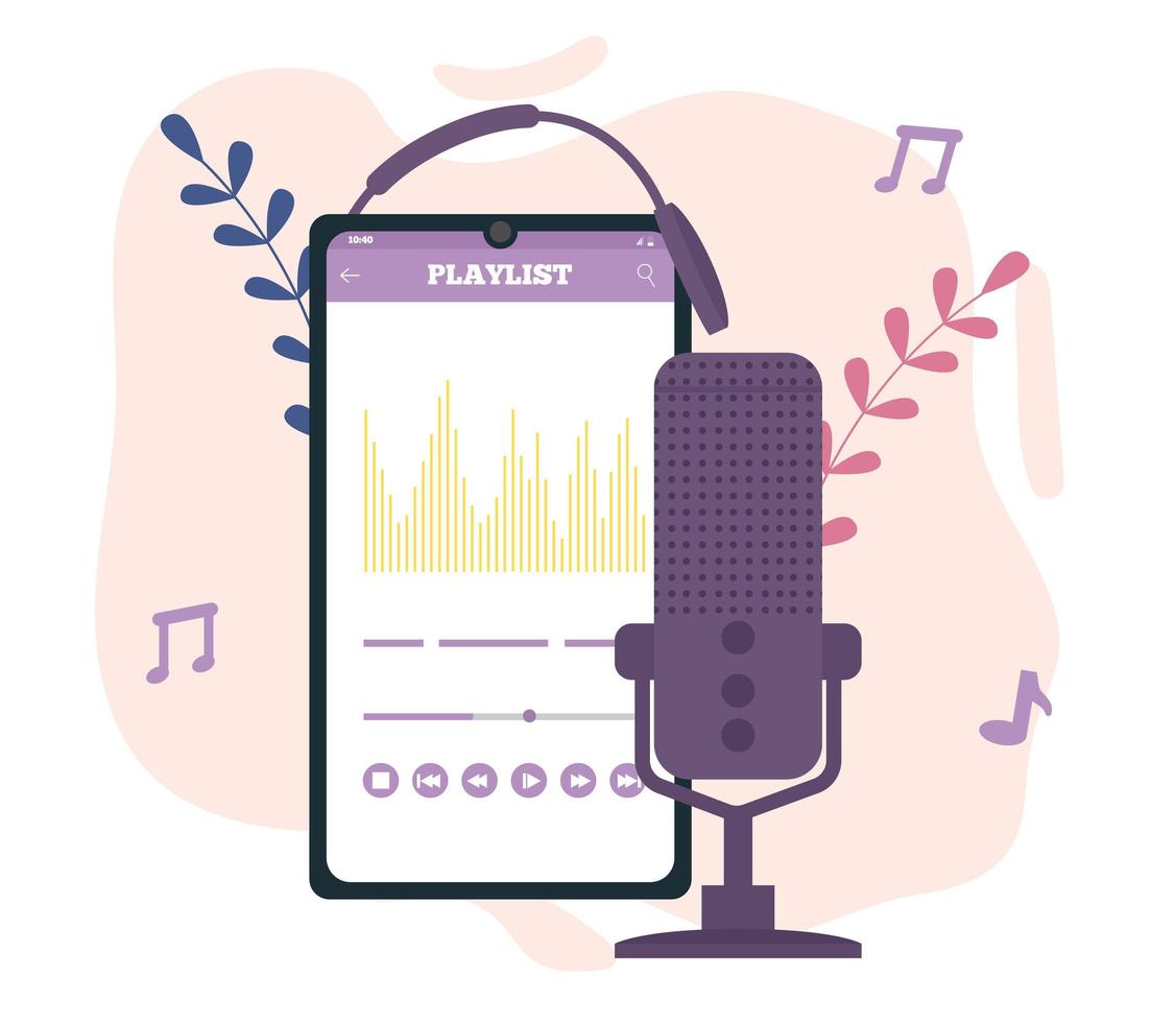 microfoon, webpagina, koptelefoon. podcast, radio. platte vectorillustratie vector