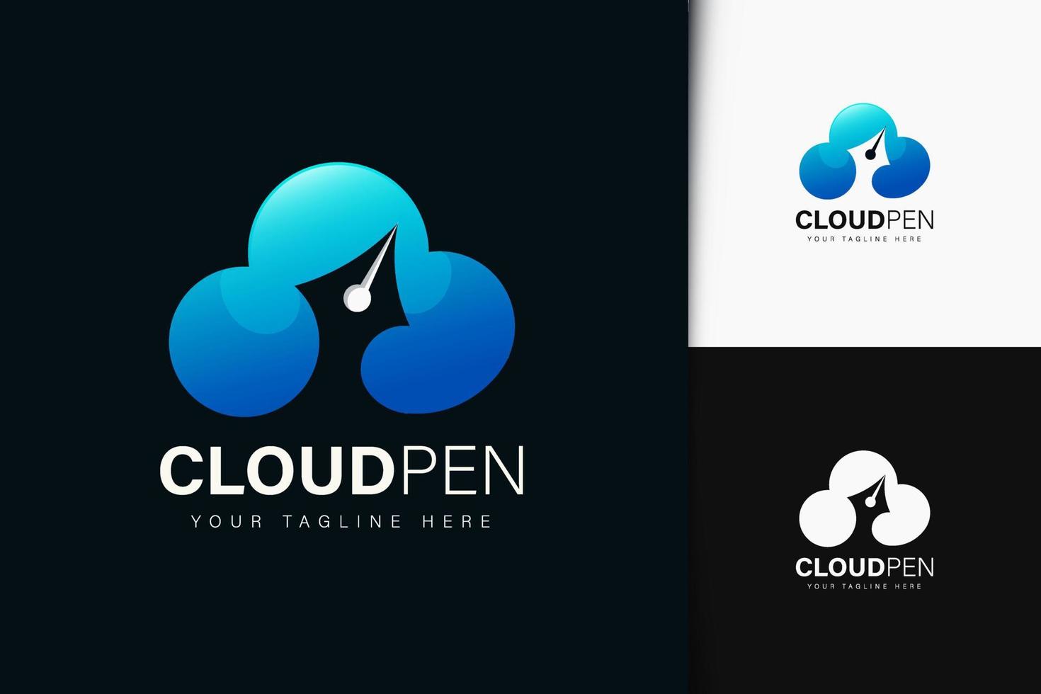 cloud pen logo-ontwerp met verloop vector